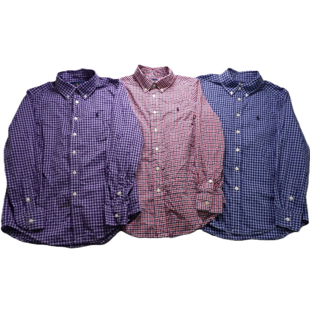 Polo Ralph Lauren Lot 3 Boys M 10-12 Gingham Cotton Big Pony Button OCBD Shirts